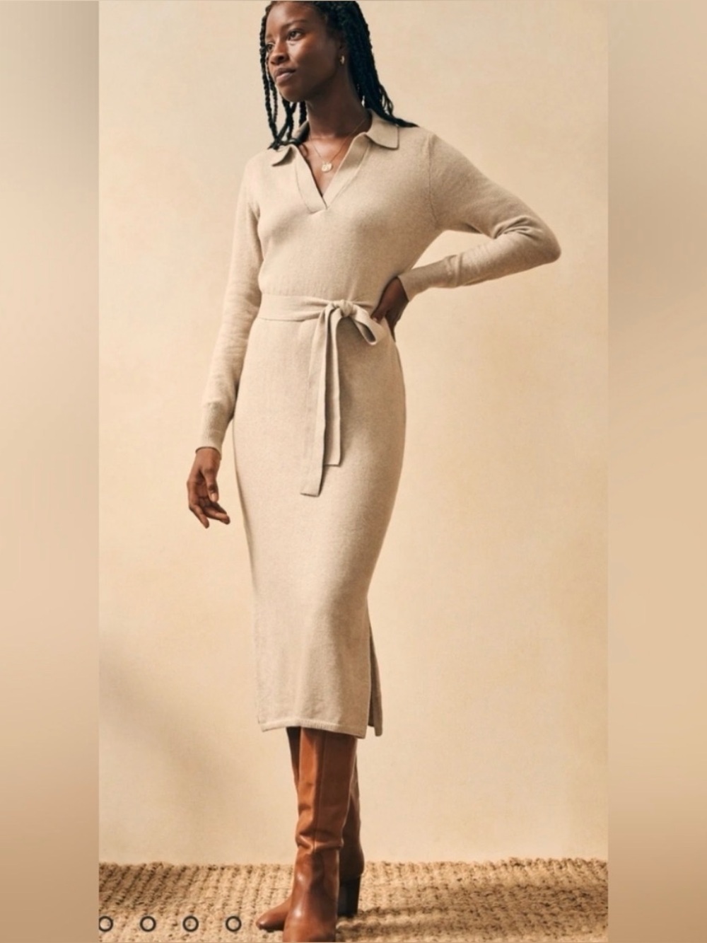 Faherty Jackson Sweater Dress in Oatmeal Heather. - Picture 2 of 12